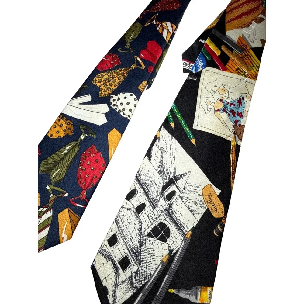 Vintage Nicole Miller 1992 Art Silk Tie & The Limited Novelty Tie Lot of 2 Mens
